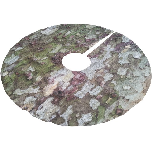 Green brown grey camouflage wood bark camo brushed polyester tree skirt (Angled)