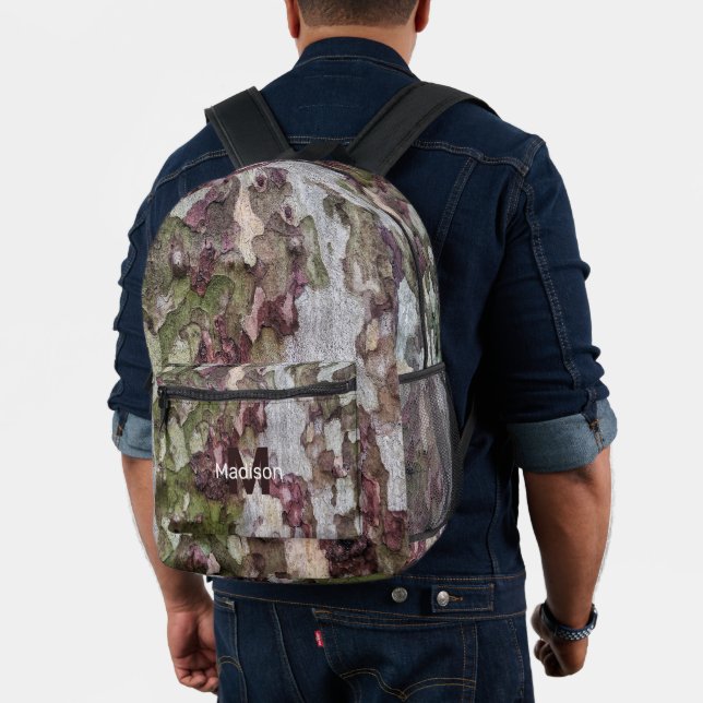 Green brown grey camouflage wood bark Monogram Printed Backpack (Insitu (Model))