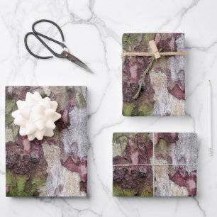 Green brown grey camouflage wood bark  wrapping paper sheet