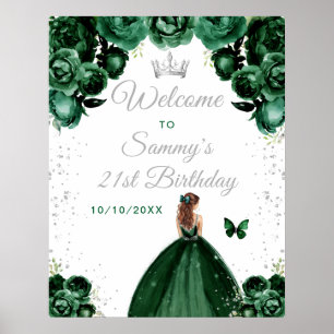 Green Brown Hair Princess Birthday Welcome Poster