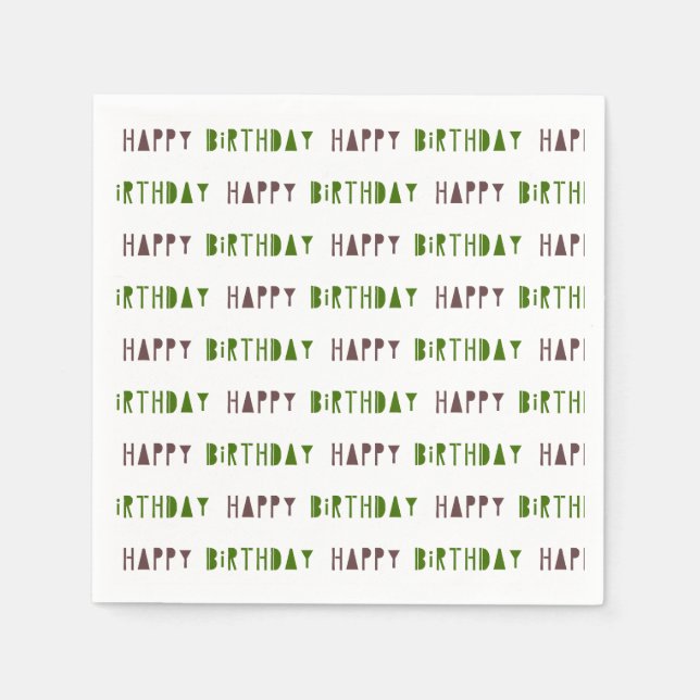 Green & Brown Happy Birthday Party  Napkin (Front)