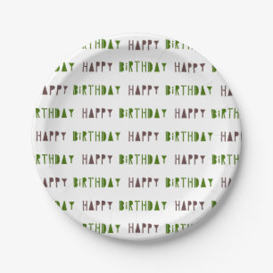 Green & Brown Happy Birthday Party Plates