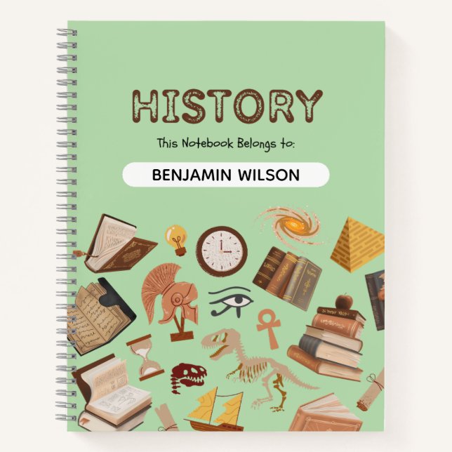 Green Brown History Spiral Notebook – Customizabl (Front)