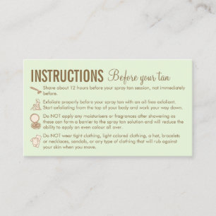 Green Brown Instructions Before After Spray Tan Business Card