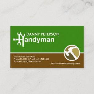 Green Brown Layers Handyman Motif Hammer Logo Business Card
