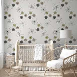 Green Brown Mid Century Modern Circle and Stars Wallpaper