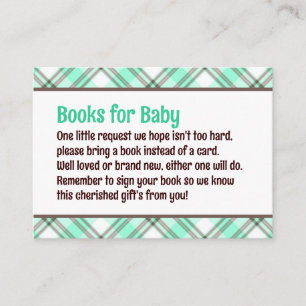 Green & Brown Plaid Baby Shower Book Request Enclosure Card