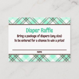 Green & Brown Plaid Baby Shower Diaper Raffle Enclosure Card