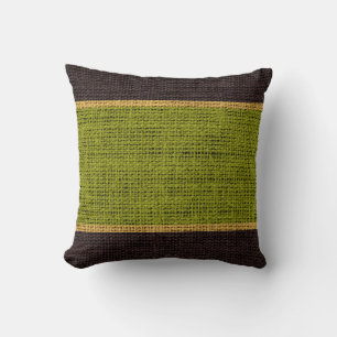 Green & Brown Rustic Burlap Jute Background Cushion