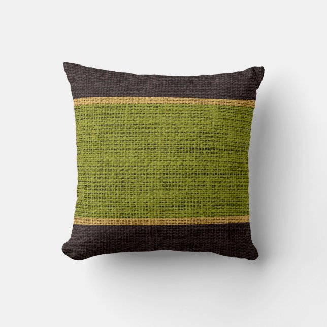 Green & Brown Rustic Burlap Jute Background Cushion (Front)