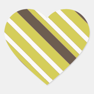 Green Brown Striped Pattern Heart Sticker