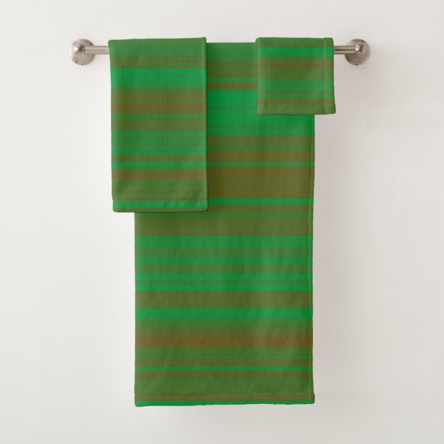 Green Brown Stripes Bath Towel Set (Insitu)