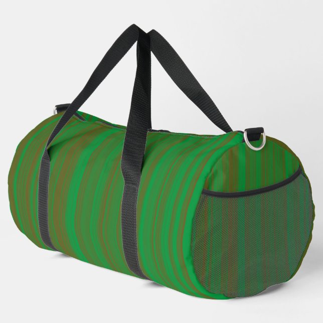 Green Brown Stripes Large Duffle Bag (Right Corner)