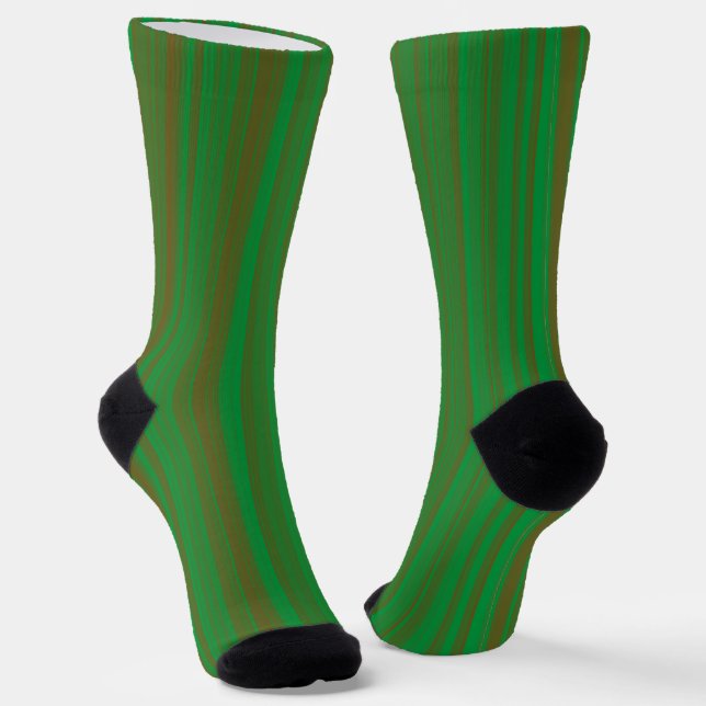 Green Brown Stripes Seamless Pattern Socks (Angled)