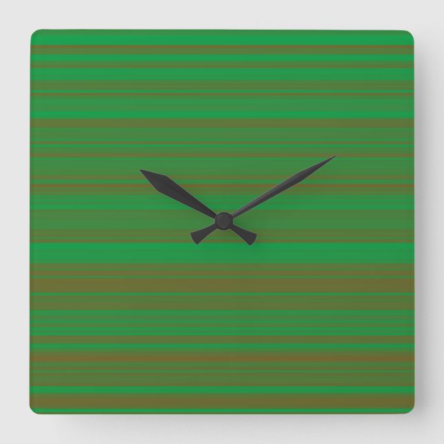 Green Brown Stripes Square Wall Clock (Front)