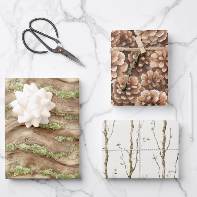 Green Brown Tree Wrapping Paper Sheet (Front)