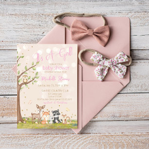 Green Brown Watercolor Woodland Animals  Invitation