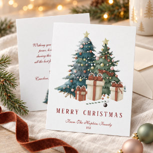 Green & Brown Watercolour Christmas Tree Holiday Card