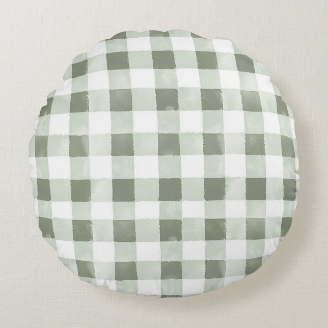 Green Brown White Plaid Stripes   Round Cushion (Front)