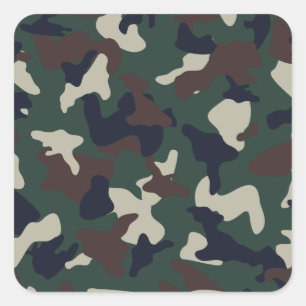 Green Brown woodland camo camouflage pattern Square Sticker