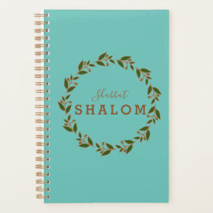 Green Brown Wreath, Shabbat Shalom Watercolor Planner