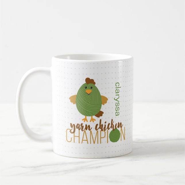 Green & Brown Yarn Chicken Champion Coffee Mug (Left)