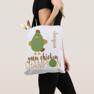 Green & Brown Yarn Chicken Champion Tote Bag