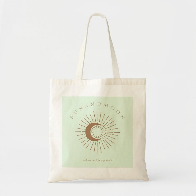Green Brown Yoga Celestial Sun Moon Tote Bag (Front)