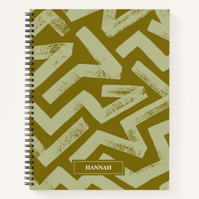 Green Brush Lines Geometric Pattern Personalised  Notebook (Front)