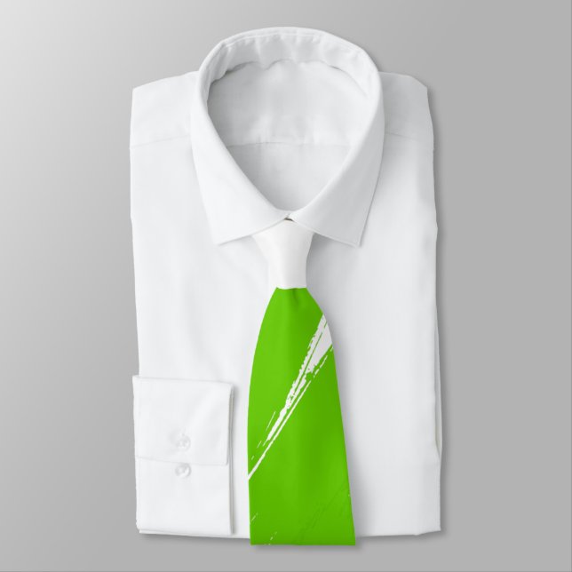 Green Brush Modern White Background Tie (Tied)