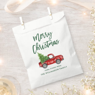 Green Brush Script Christmas Vintage Truck Favour Bags