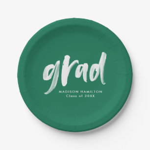 Green Brush Script Graduation Paper Plate