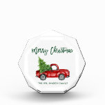 Green Brush Script Vintage Truck Christmas Photo Block<br><div class="desc">Brush Script Watercolor Vintage Red Truck with Christmas Tree - Merry Christmas Photo Block</div>