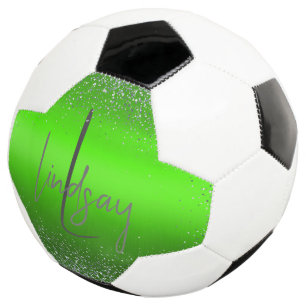 Green Brushed Metal Glitter Monogram Simple   Soccer Ball