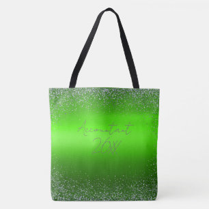 Green Brushed Metal Glitter Monogram Simple Tote Bag