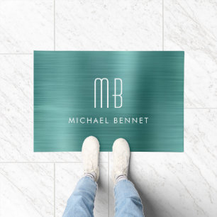 Green Brushed Metal Monogram Doormat
