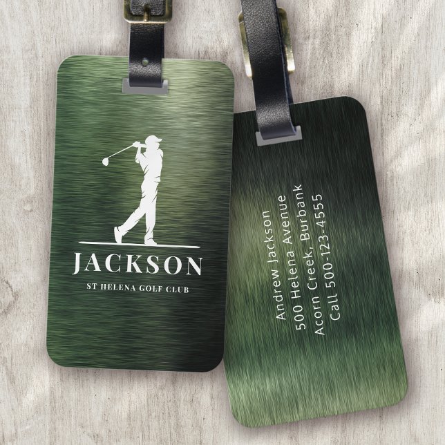 Green Brushed Metal Personalised Monogram Golfer Luggage Tag (Creator Uploaded)