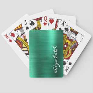 Green Brushed Metal Signature Script Playing Cards