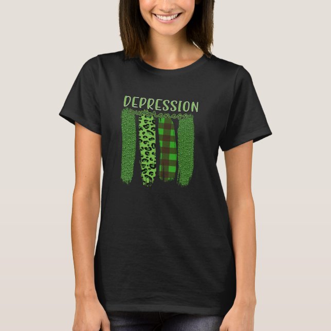 Green Brushstroke Awareness Mental Health Depressi T-Shirt (Front)