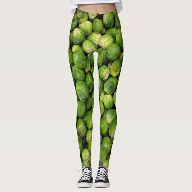 Green Brussels sprout vegetable pattern Leggings (Front)