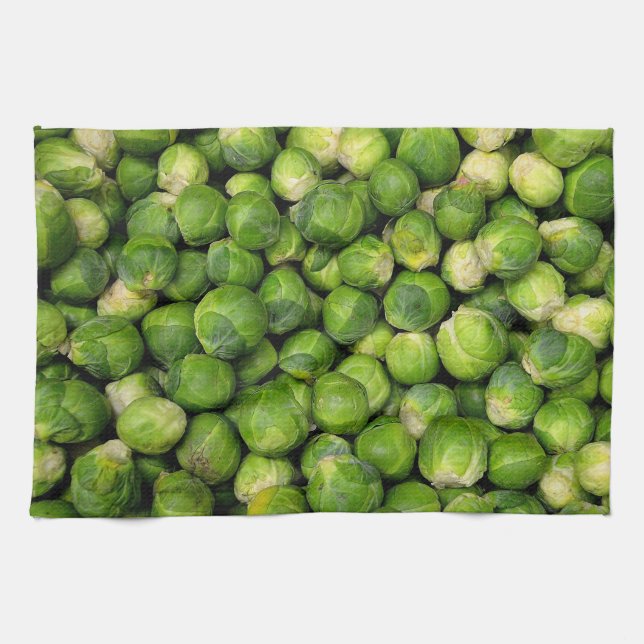 Green Brussels sprout vegetable pattern Tea Towel (Horizontal)