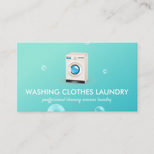 Green BUBBLE Laundry Cleaning Business Card (Front)