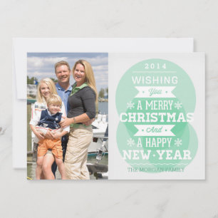 Green bubble typography Christmas holiday photo Card