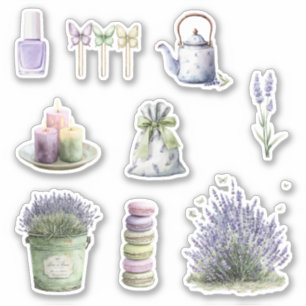 Green Bucket Lavender Flowers