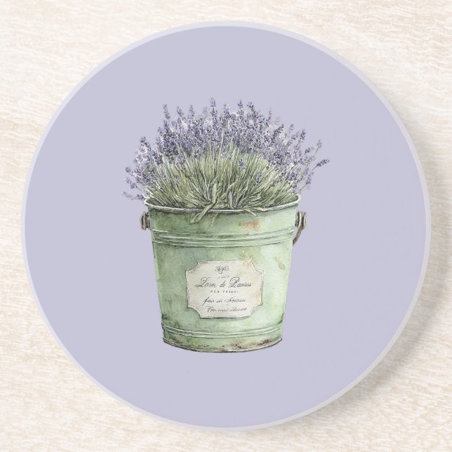 Green Bucket Lavender Flowers Coaster (Front)