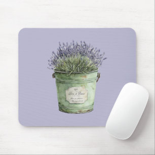 Green Bucket Lavender Flowers Mouse Pad