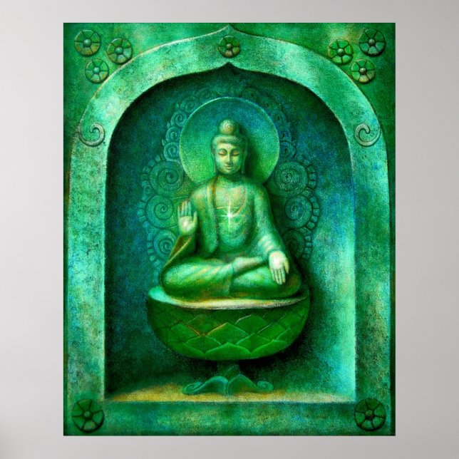 Green Buddha  Zen Buddhist Meditation Art Poster (Front)