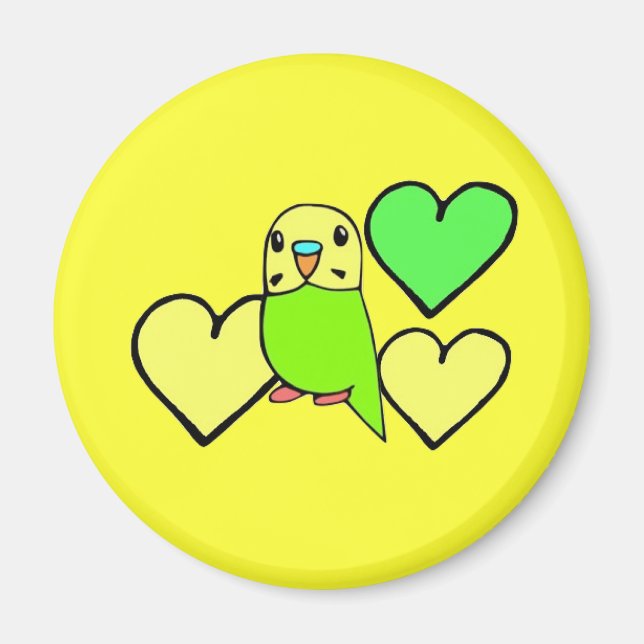 Green Budgie with Hearts Magnet (Front)