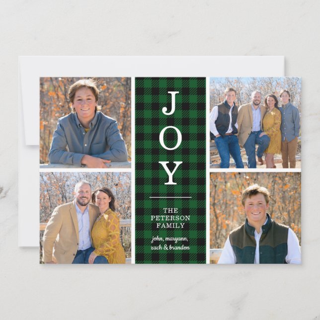 Green Buffalo Check 4 Photo Holiday Card (Front)