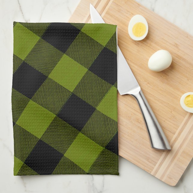 Green Buffalo Check Garden Tea Towel (Quarter Fold)